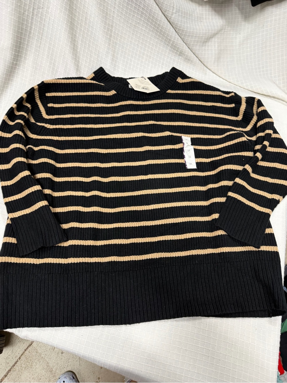 Striped Black and Tan Women's Sweater Ava & Viv